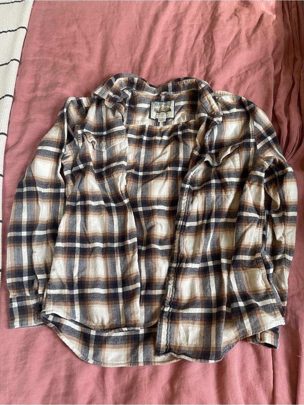 American Eagle Outfitters Plaid Shirt in Cream, Brown & Black